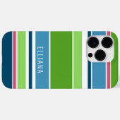 Persoonlijke Limegroene Donkerblauwe Roze Streep K Case-Mate iPhone Case (Achterkant (horizontaal))