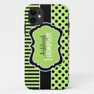 Persoonlijke Limoen, zwarte, witte striped pooldot Case-Mate iPhone Case