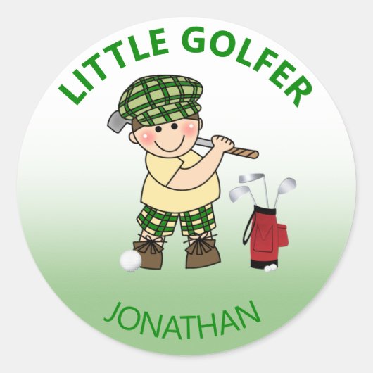 Persoonlijke Little Golfer Klassieke Ronde Sticker (Voorkant)