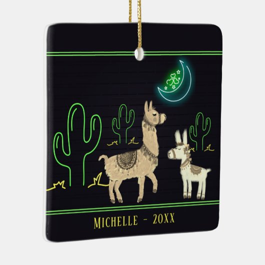 Persoonlijke llamas, Neon Moon en Cacti met Kerstm Keramisch Ornament (Rechts)