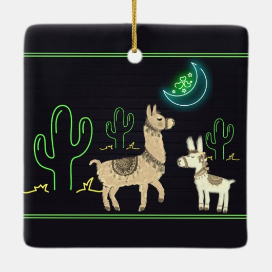 Persoonlijke llamas, Neon Moon en Cacti met Kerstm Keramisch Ornament (Achterkant)