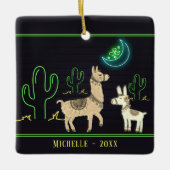 Persoonlijke llamas, Neon Moon en Cacti met Kerstm Keramisch Ornament (Voorkant)