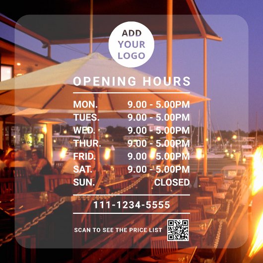 Persoonlijke logo QR-code voor openingsuren van he Raamsticker