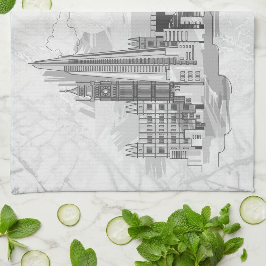 Persoonlijke London Black & White Tea Towel Theedoek (Gevouwen)