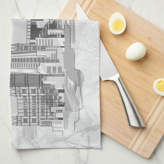 Persoonlijke London Black & White Tea Towel Theedoek (Quarter Fold)