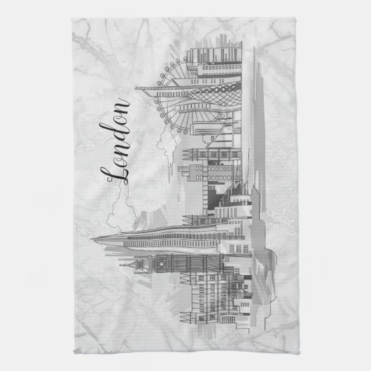 Persoonlijke London Black & White Tea Towel Theedoek (Verticaal)