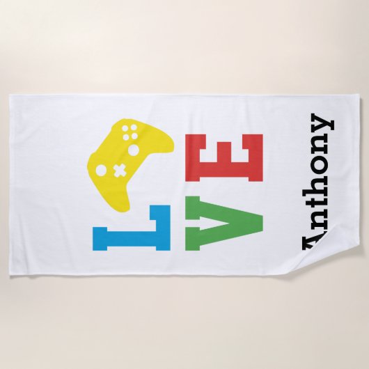 Persoonlijke LOVE videogamecontroller Strandlaken (Voorkant)