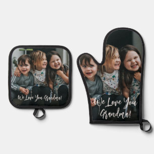 Persoonlijke Love You Oma Foto met de Hand Geschre Ovenwant & Pannenlap Set