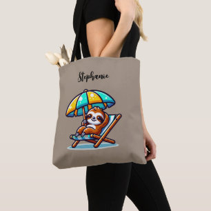 Persoonlijke luiaard aan strand boodschappentas tote bag