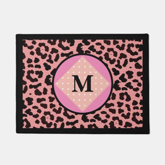 Persoonlijke luipaard afdrukken Polka Monogram Doo Deurmat (Voorkant)