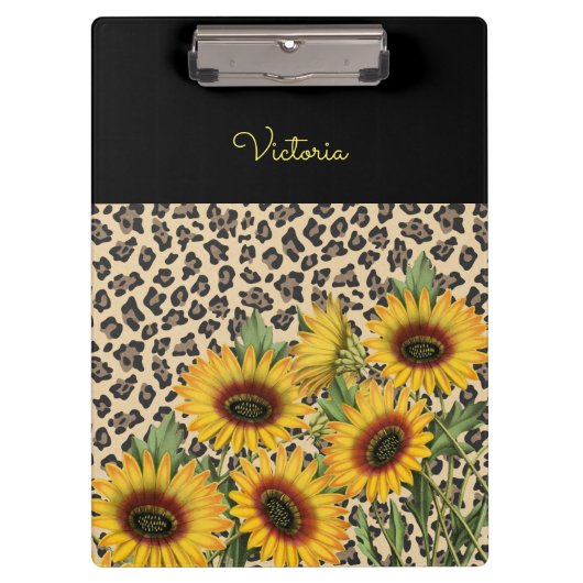 Persoonlijke luipaard en zonnebloemen klembord (Voorkant)