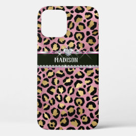 Persoonlijke luipaard roze zwarte gouden diamant Case-Mate iPhone case