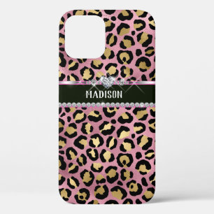 Persoonlijke luipaard roze zwarte gouden diamant Case-Mate iPhone case