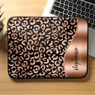 Persoonlijke luipaarden Roos Gold Black Laptop Sleeve