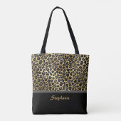Persoonlijke Luipaardprint | Zwart, Grijs & Goud Tote Bag (Achterkant)