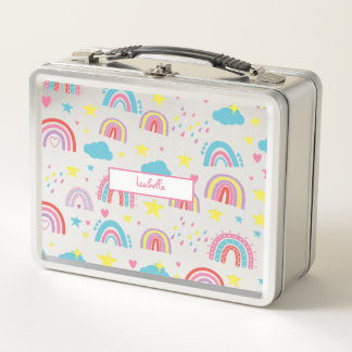 Persoonlijke lunchdoos met regenboognaamontwerp