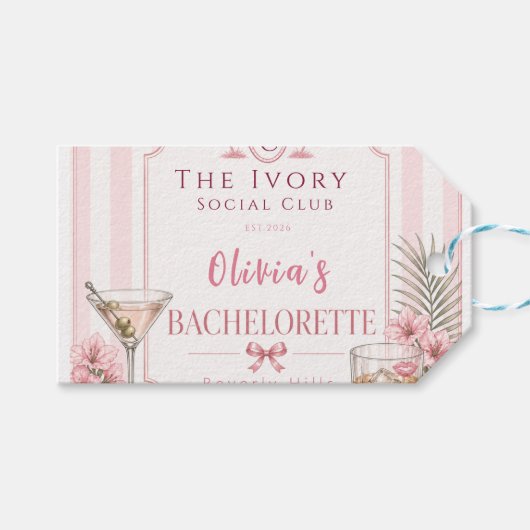 Persoonlijke Lux Roze Hen Party Bruids- Cadeaulabel (Voorkant (Horizontaal))