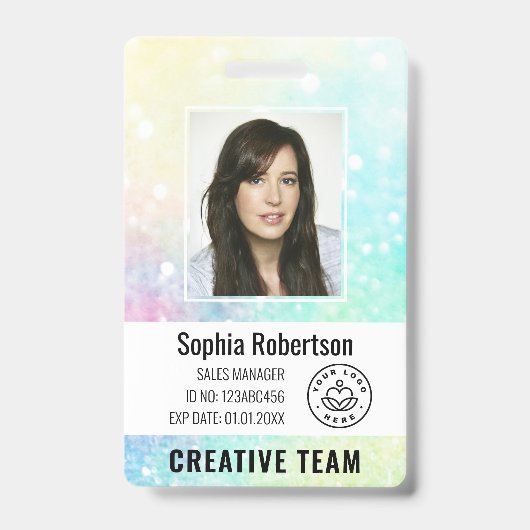 Persoonlijke luxe glitter personeelsfoto badge (Voorzijde)