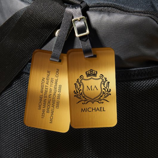 Persoonlijke luxe monogram gouden reisaccessoire bagagelabel