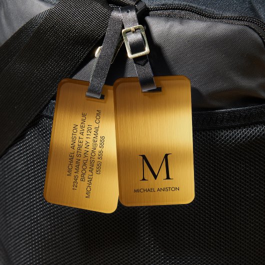 Persoonlijke luxe monogram namaak goud metaal bagagelabel