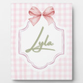 Persoonlijke Lyla Baby Meisje Nursery Boog&Gingham Fotoplaat (Voorkant)