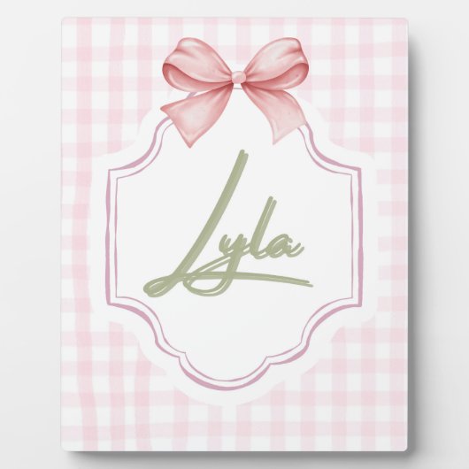 Persoonlijke Lyla Baby Meisje Nursery Boog&Gingham Fotoplaat (Voorkant)