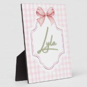 Persoonlijke Lyla Baby Meisje Nursery Boog&Gingham Fotoplaat (Zijkant)