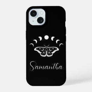 Persoonlijke Maanfase Mot Zwart en Wit iPhone 15 Case