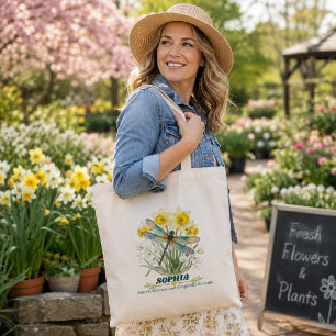 Persoonlijke maart geboortebloem Iris Libel Tote Bag