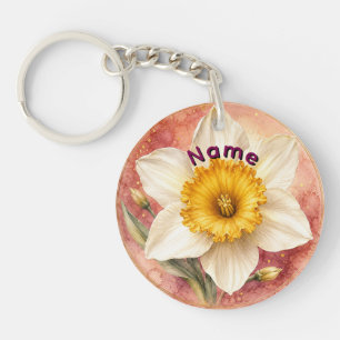 Persoonlijke maart geboortebloem Narcis Sleutelhanger