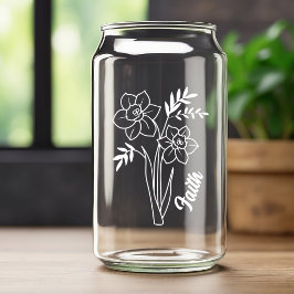 Persoonlijke maart geboortebloem Narcis Witte Blikvorm Glas