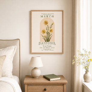 Persoonlijke maart geboortebloemposter poster