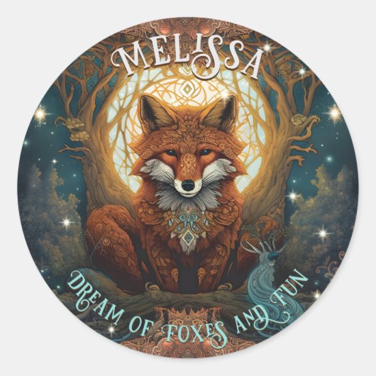 Persoonlijke Magical Moonlit Celtic Fox Branding Ronde Sticker (Voorkant)