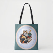 Persoonlijke Magische Turkooizen Calico Kat Boeken Tote Bag (Voorkant)