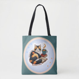 Persoonlijke Magische Turkooizen Calico Kat Boeken Tote Bag
