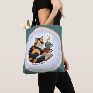 Persoonlijke Magische Turkooizen Calico Kat Boeken Tote Bag