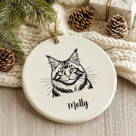 Persoonlijke Maine Coon Kerstkat Keramisch Ornament