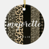 Persoonlijke Majorette Faux Cheetah en Glitter Keramisch Ornament (Voorkant)