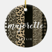 Persoonlijke Majorette Faux Cheetah en Glitter Keramisch Ornament (Achterkant)
