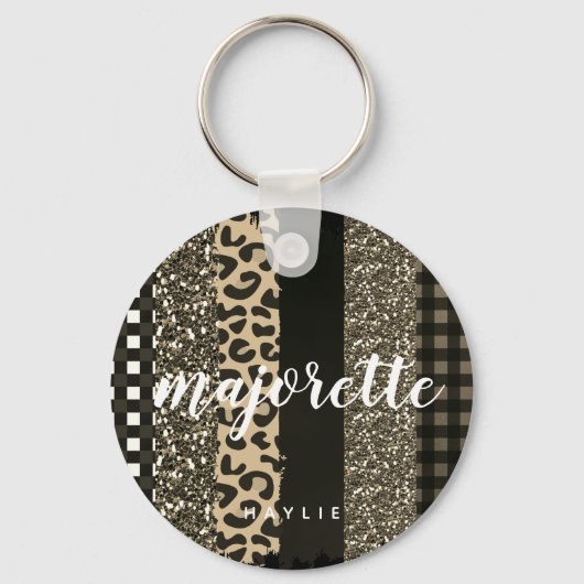 Persoonlijke Majorette Faux Cheetah en Glitter Sleutelhanger (Voorkant)