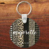 Persoonlijke Majorette Faux Cheetah en Glitter Sleutelhanger (Voorkant)