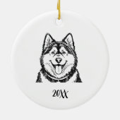 Persoonlijke Malamute-hond Kerstmis Keramisch Ornament (Achterkant)