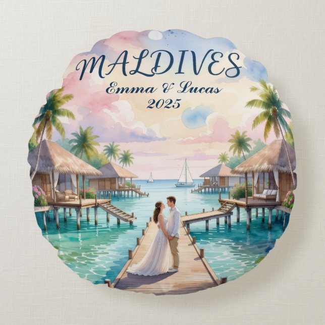 Persoonlijke Malediven Honeymoon Rond Kussen (Voorkant)