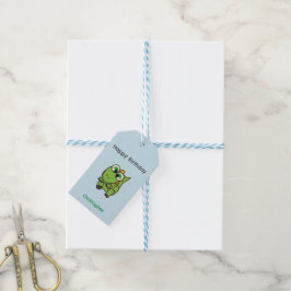 Persoonlijke malle groene dinosauriërs blauwe verj cadeaulabel