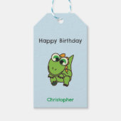 Persoonlijke malle groene dinosauriërs blauwe verj cadeaulabel (Voorkant)
