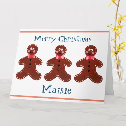 Persoonlijke Malse Kerst Gingerbread Man  Kaart (Gele Bloem)
