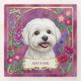 Persoonlijke Maltese Hond Roze Glas Onderzetter