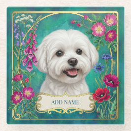 Persoonlijke Maltese hond teal glazen onderzetter