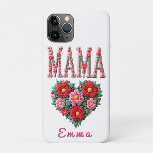 Persoonlijke Mama Hart Bloemige Aangepaste Cadeau Case-Mate iPhone Case (Achterkant)