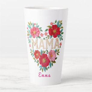 Persoonlijke Mama Hart Bloemige Aangepaste Cadeau Latte Mok